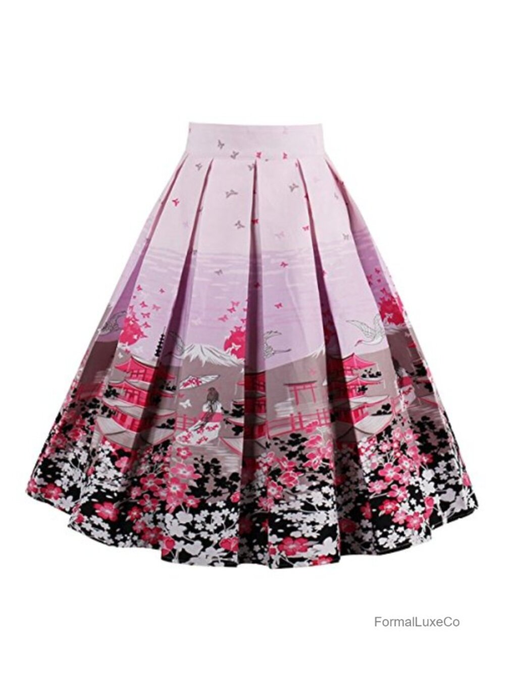 A-Line Pleated Midi Skirt Cotton Blend with Pockets Casual